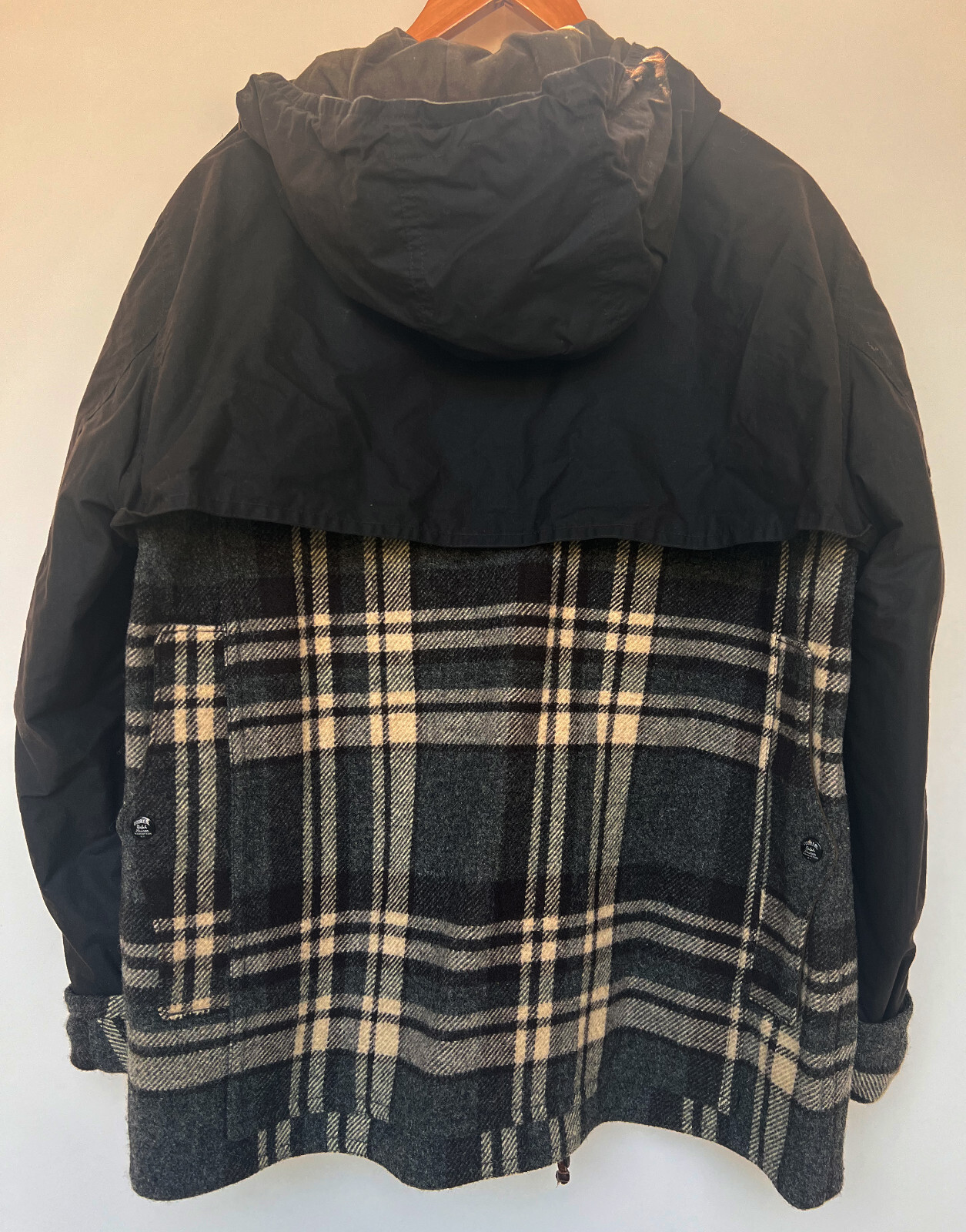 RRL Wool Grey Brown Black Check Coat with Hoodie RARE STYLE size M image 5