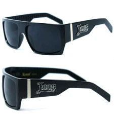 Locs Mens Cholo Biker Square Flat Top Sunglasses UV400 - Shiny Black LC74