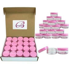 100 Pieces 10G/10ML Round Cosmetic Cream Clear Plastic Sample Pot Jars Pink Lids