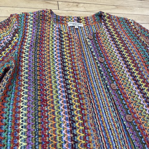 Vtg 90s CYNTHIA MAX Relax Rainbow Cardigan Women M Hippie Disco Western Knit 38" - Picture 24 of 24