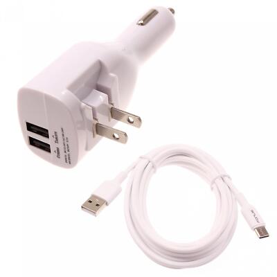 2-IN-1 CAR HOME CHARGER 6FT LONG USB-C CABLE TYPE-C CORD for PHONES & TABLETS