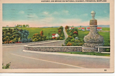 Postcard MD Frederick Maryland Jug Bridge National Highway 1937 E36