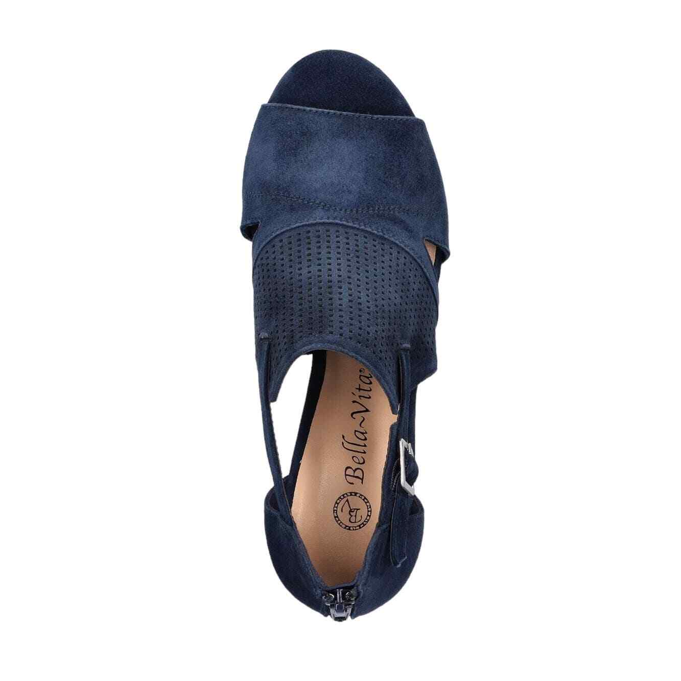 Bella Vita Women's Illiana Block Heeled Sandals Navy Bule Size 11 WW eBay