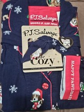 NWT PJ Salvage Blue 100 Cotton Flannel Christmas Dog Pajamas Medium