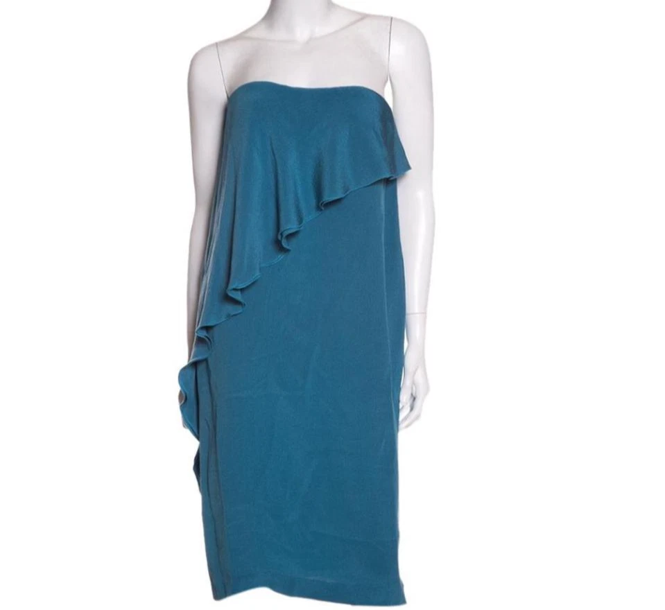 Abito AUTH RUNWAY resort 2010 Bottega Veneta corsetto senza spalline seta blu IT 38