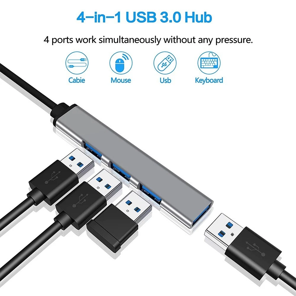 Type USB C to USB Hub Extensions 4 Port USB 3.0 Hub Expander PC MAC Mini Adapter
