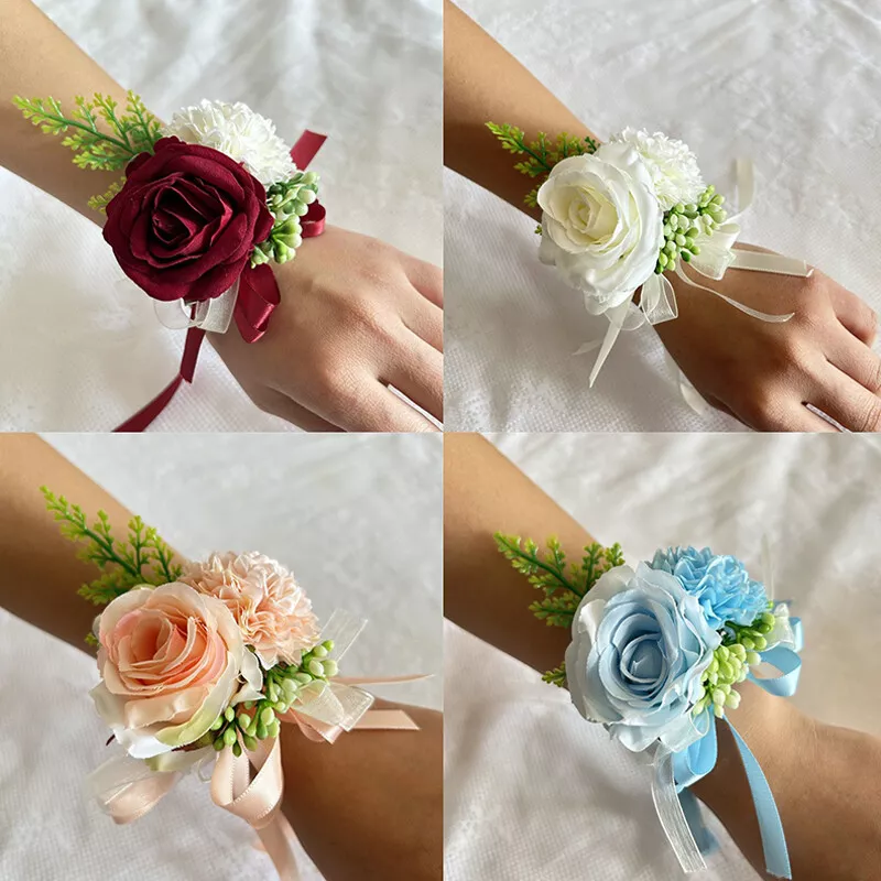 Women Bridesmaid Wrist Flowers Wedding Prom Party Rose Bracelet Hand Flowers  New