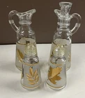 Vintage Anchor Hocking Glass Gold Leaf Oil & Vinegar Salt & Pepper Shakers
