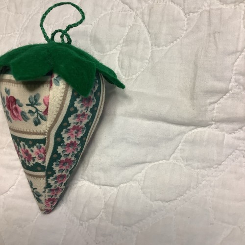 Strawberry Emery ~ Pincushion Lovely Stripe Fabric With Roses 3-1/2” - Picture 2 of 5