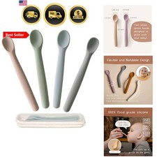 Silicone Baby Spoons Set of 4, Toddler Spoons for Self Feeding 6 , Two Sizes ...
