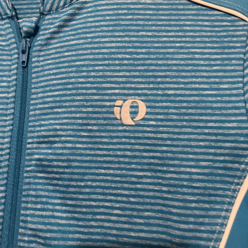 Camisa feminina Pearl Izumi manga curta listrada azul ciclismo zíper completo - Imagem 2 de 4