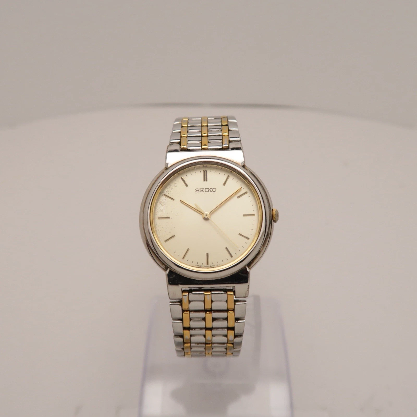 SEIKO 7N01-6G80 Two Tone Dress Analog Quartz Men Vintage Watch W291 *WORKING