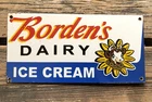 VINTAGE BORDEN'S DAIRY ICE CREAM GAS SERVICE GASOLINE OIL PUMP PORCELAIN SIGN