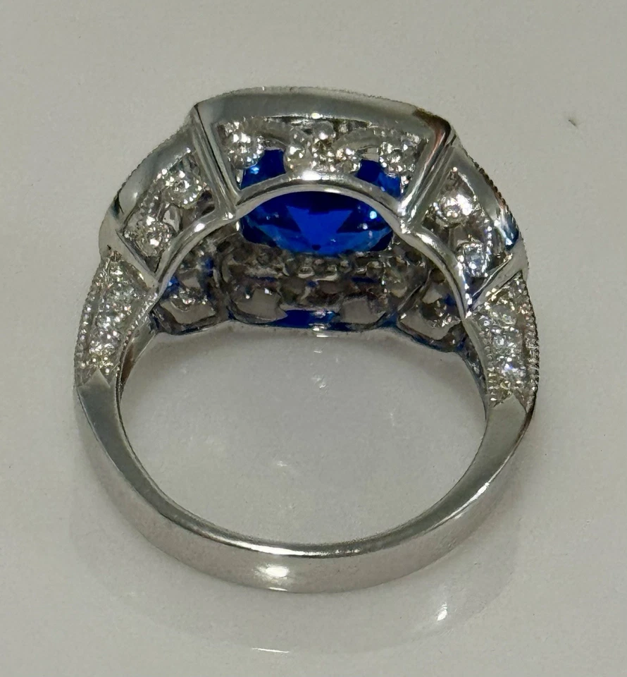 Size 6 Cushion Cut Blue Spinell Ring Sterling Silver Rhodium Plated - Image 4 of 4