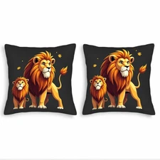 Set of 2 Throw Pillow Covers 18x18in - Whimsical Lion Design 