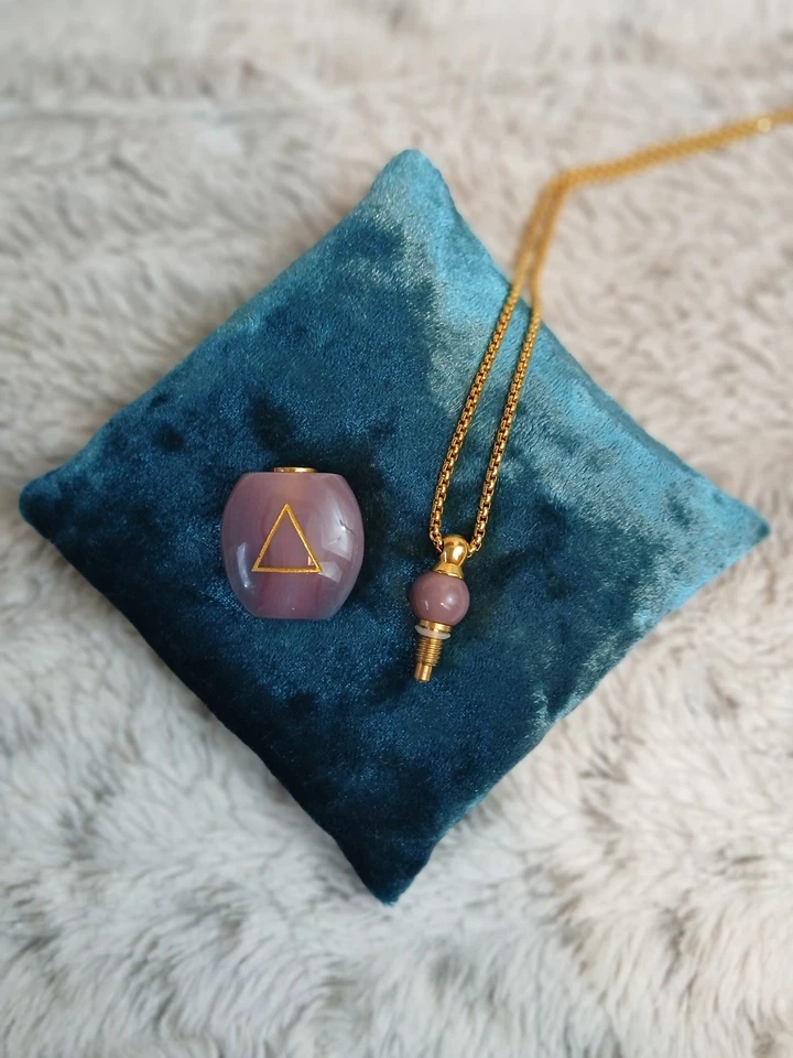 Collar Vial Perfume Ágata Malva Genuino Foto 2 de 4