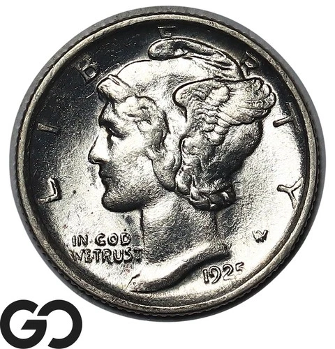 1925-D Mercury Dime Gem BU++ Full Split Bands, Key Date