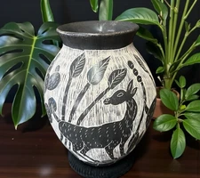 Mata Ortiz Pottery Olla Vase Jonathan Villa Deer Cactus Folk Art Mexican Ceramic