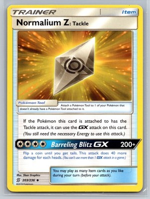 Normalium Z Tackle 203/236 Unified Minds Trainer Item Barreling Blitz GX TCG