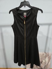Vince Camuto Black Zip Front Fit & Flair Knee Length Pleated Dress, Size 6