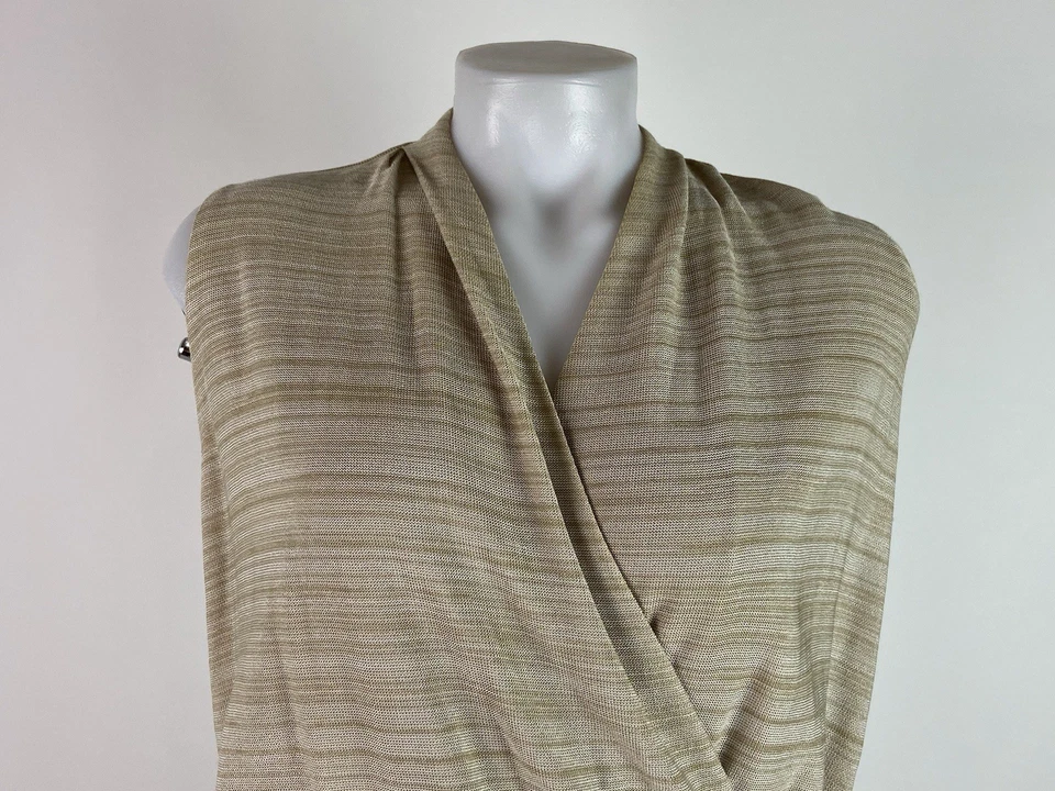 Vestido Misook talla 1x arenisca bronceado a rayas tejido imitación envolvente forrado sin mangas Foto 4 de 4