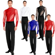 US Men Rhinestones Figure Skating Costume For Samba Latin Chacha Ballroom Dance