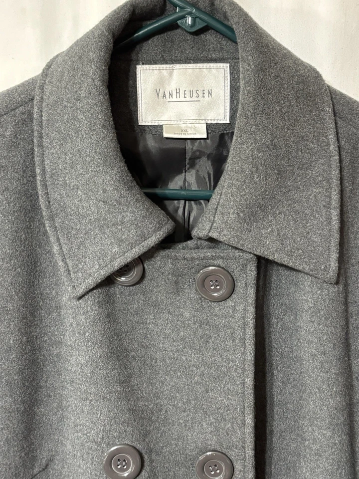 Abrigo Van Heusen Mujer XXL Gris Oscuro Mezcla Lana Chaquetón Doble Pecho Foto 3 de 4