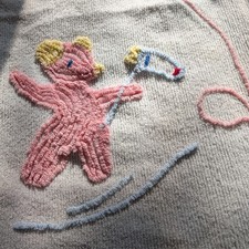 Retro Teddy Bear Baby Banket 1950s Chenille Kids Bedspread Stick Horse Pony