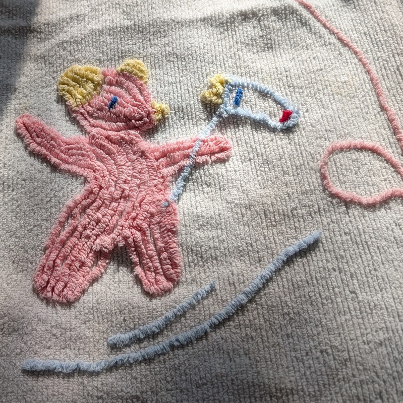 Retro Teddy Bear Baby Banket 1950s Chenille Kids Bedspread Stick Horse Pony