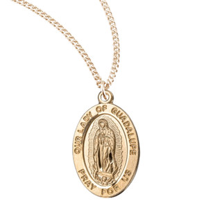 Authentic 16kt Gold Plated Sterling Silver O.L. Guadalupe Medal Pendant Necklace 18" Chain
