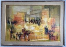 Vintage Original Oil Painting Fine Museum Abstract Mid Century Horses Signed 64