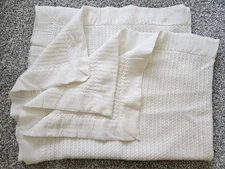 Vintage Creamy White Waffle Weave Acrylic Blanket Nylon Trim 50" x 40" NEW