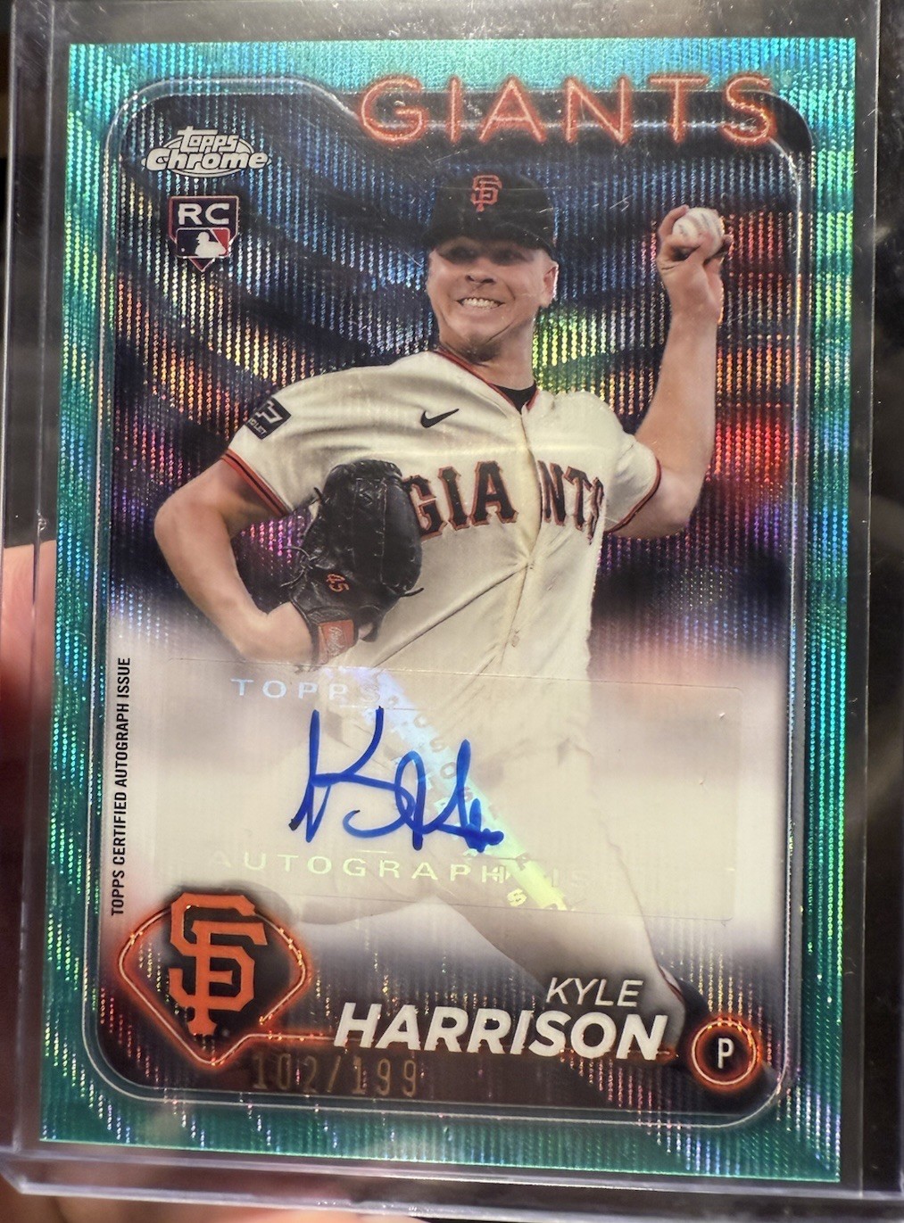 2024 Topps Chrome Update Aqua Wave Refractor /199 Kyle Harrison #AC-KH Auto