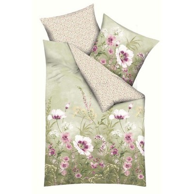 Satin Wendebettwäsche Mako Adelle Blumen 100% Baumwolle Reißverschluss Kaeppel