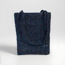 Seed Beaded Clutch Small Handbag/wristlet Navy Blue Super Pretty   