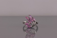 Sterling Silver Swirled Pink Marquise Cubic Zirconia Flower Band Ring 925 Sz: 7