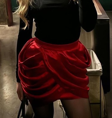 Balmain Red Silk Skirt H&m BALMAIN H&M Red High Waist Drape