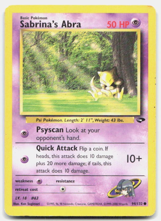 Gym Challenge Sabrina's Abra 94/132 MP Pokemon Unlimited Common Tcg Card