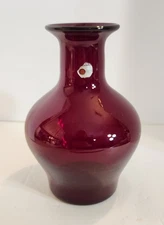 BLENKO Red Vase STICKER 1982-1999 Hand Blown Art Glass 7.5"T