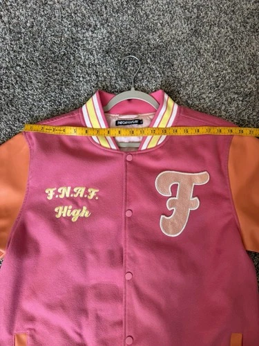THEORYWEAR MENS FNAF Varsity Fleece Jacket XL Pink Embroidered Patch Pockets image 10