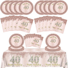 41pcs Rose Gold 40th Birthday Plates and Napkins 40th Birthday Decorations for W