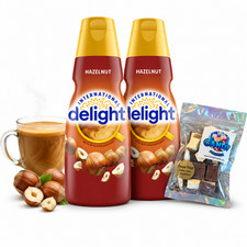 Int'l Delight Hazelnut Liquid Coffee Creamer 32 oz. 2 Packs w/ Candy
