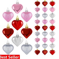 36PCS Heart Ornaments, 2 Sizes Shaped Hanging Ornaments in Red Pink Silver Co...