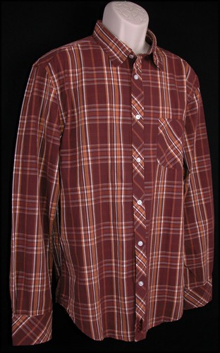 Canterbury of New Zealand Mens Western Plaid Shirt XL Burgundy Orange Red NEW