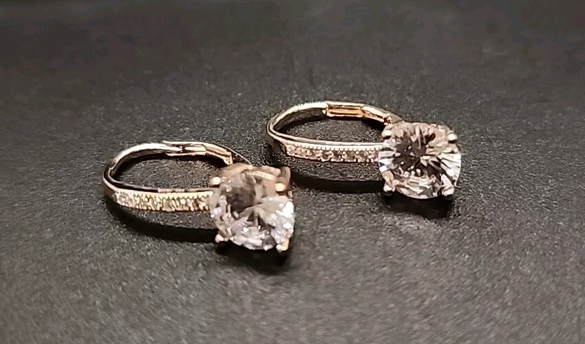 White Cubic Zirconia 18K Rose Gold Over Sterling Silver Earrings