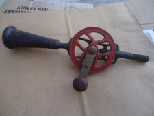 Red Head No 110 11โ Vintage Manual Hand Crank Drill with Wood Handle Made in USA