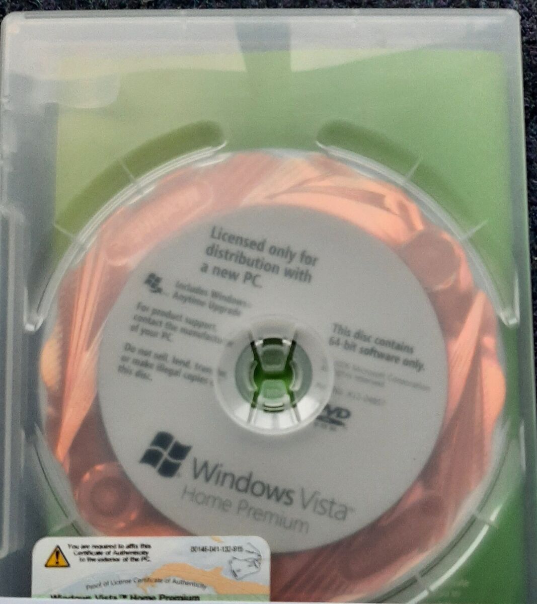 Microsoft Windows Vista Home Premium 64 bit DVD with Product Microsoft Windows Vista Home Premium 64 bit DVD with Product