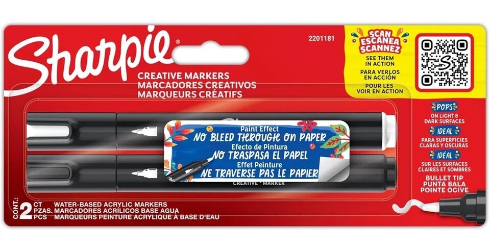 2ct. Water-based Acrylic Markers. Bullet Tip. Assorted