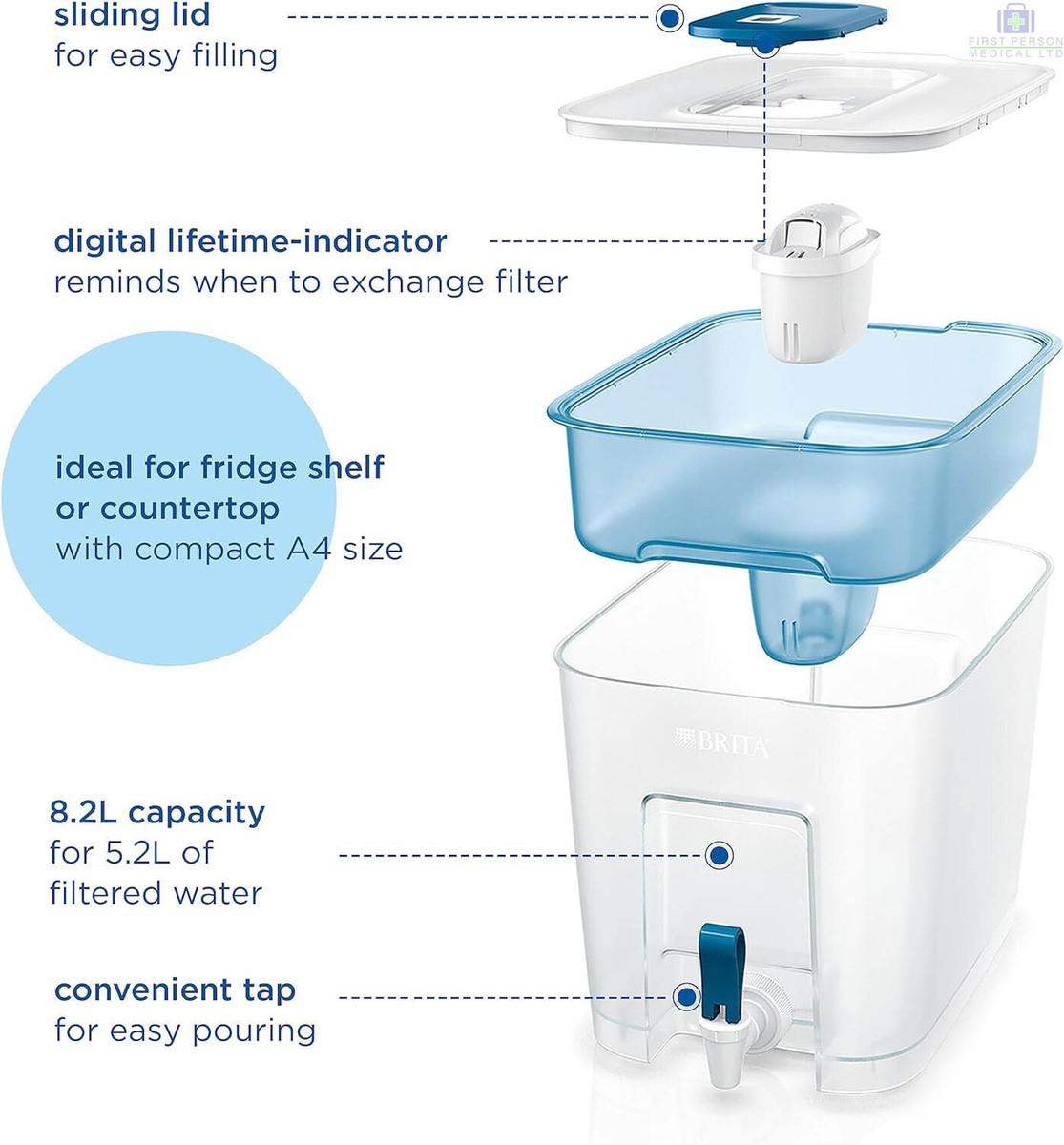 BRITA Flow Water Filter Tank 8.2L Fridge Dispenser Jug + 1 Maxtra