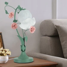 Flower Glass Table Lamp Desk Night Light Home Decor w/5.12" Wide Glass Lampshade